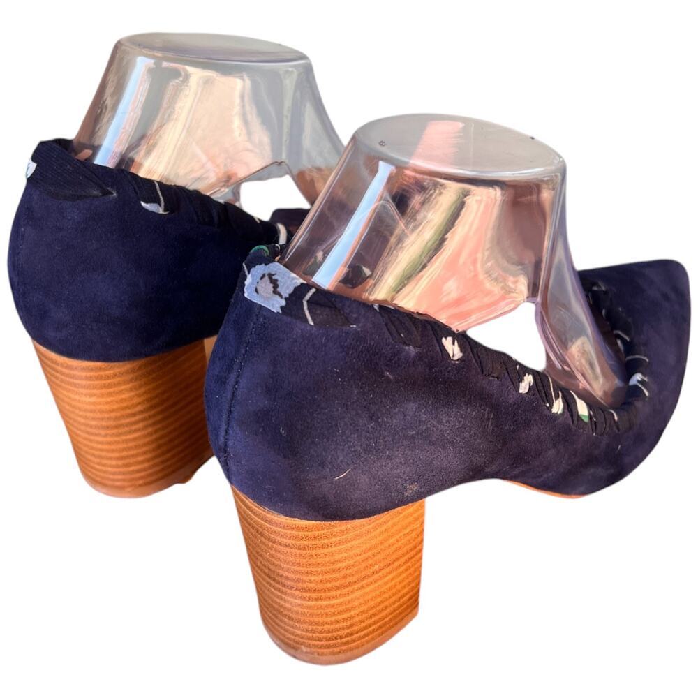Anthropologie Women's 8.5M Navy Whipstitch Braided Ribbon Suede Block Heels - Picture 5 of 15